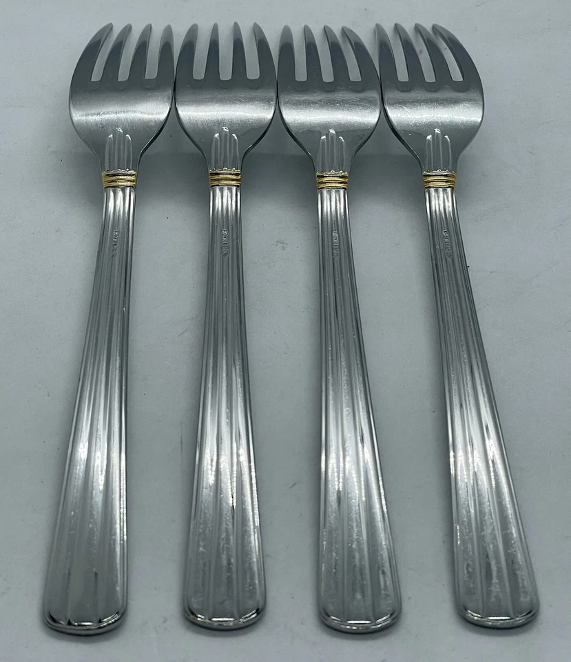(4) Cutipol ATHENA 18/10 Stainless Glossy Gold Accent Dinner Fork Lot ~ 8” - Image 2 of 4