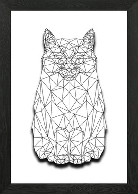 Katze Lowpoly Drahtrahmen gerahmtes Wandbild Poster Leinwanddruck Bild