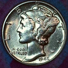 1942-P Mercury Dime – Uncirculated – Brilliant 90% Silver