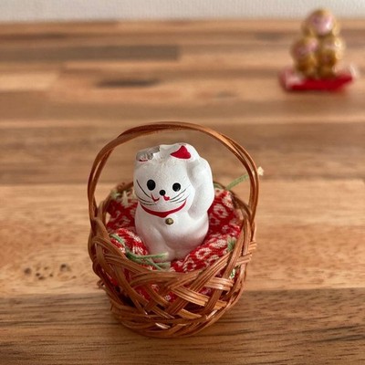 Lucky Cat Souvenir Ornament, Small Collectible with Ear Chip