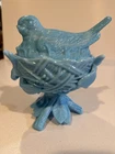 VTG Westmoreland Robin's Egg Blue Milkglass Robin on Nest Candy Dish READ