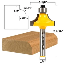 5/16" Radius Round Over Bead Edge Forming Router Bit 1/4" Shank - Yonico 13173q