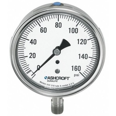 Ashcroft 251009Sw02l100# Pressure Gauge, 0 To 100 Psi, 1/4 In Mnpt, Stainless