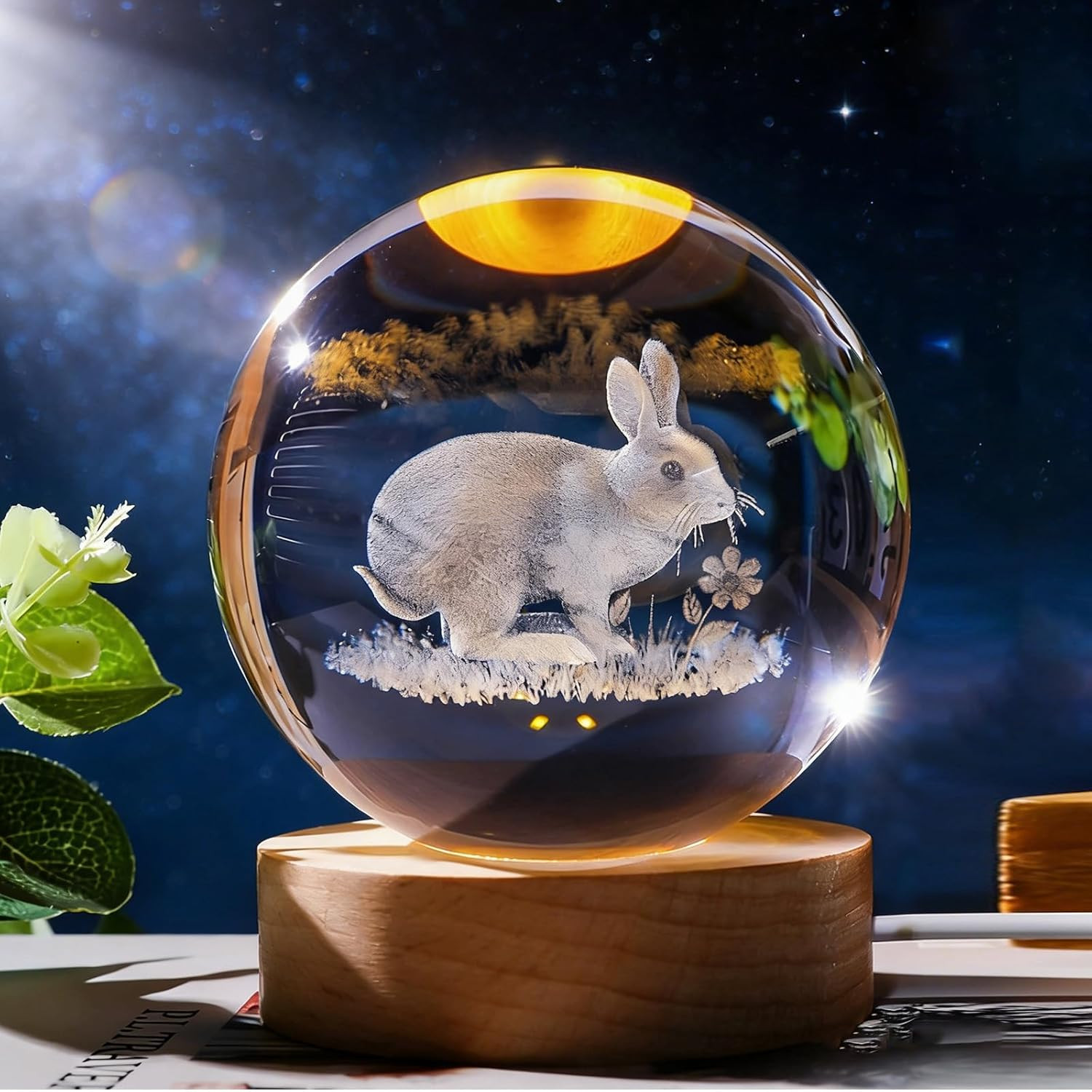 Luce Notturna 3D Coniglio Pasquale: Sfera Cristallo Design Moderno
