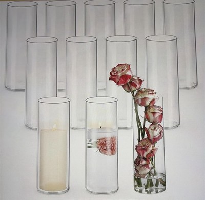UPBUD 12pcs Glass Cylinder Vases for Centerpieces | 10 Inch