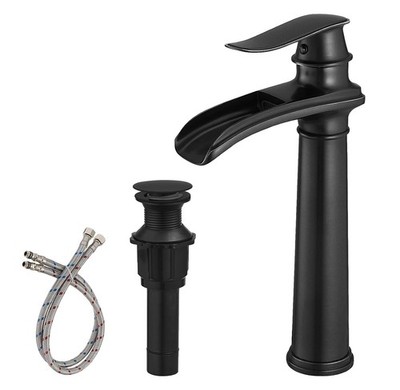 Vessel Sink Faucet Waterfall Matte Black Bathroom Faucets Single Hole Single ...