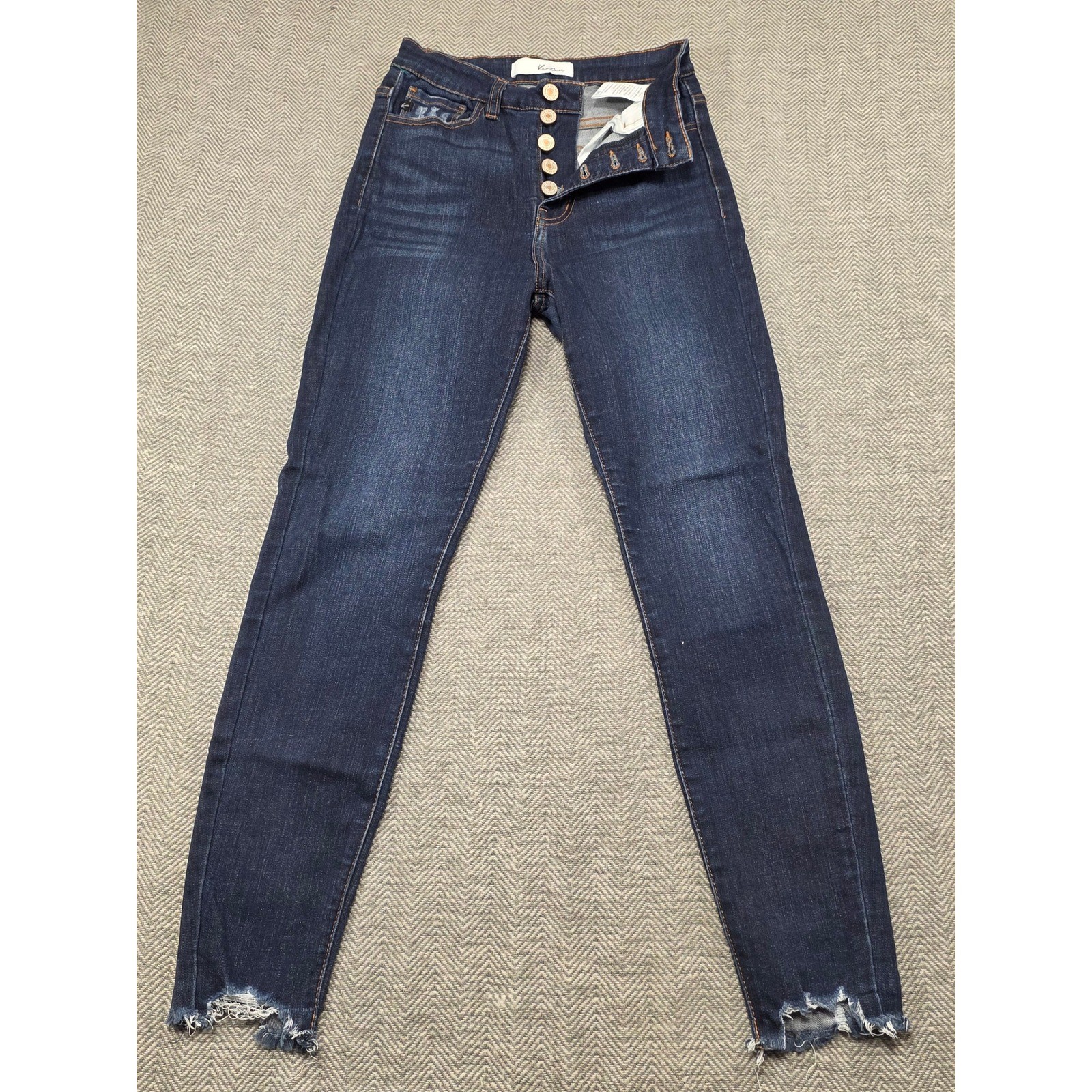 KanCan Jeans Women Dark Wash Button Fly High Rise Distressed Ankle Skinny Jeans