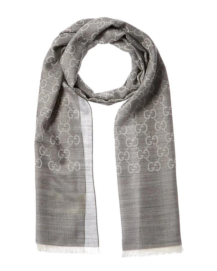 Petite écharpe femme Gucci logo jacquard laine et soie mélangées Os