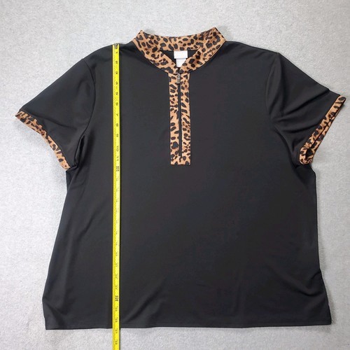 Chicos Zenergy Black Athletic 1/4 Zip Polo Top Leopard Print Trim Size 4 XXL - Picture 5 of 10
