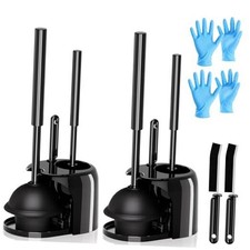 2 Pack 4 in 1 Toilet Brush and Plunger Set with Crevice Cleaning 2PACK Black