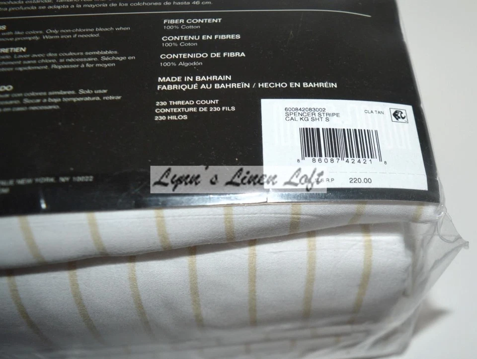 RALPH LAUREN Spencer Stripe Clay Tan CAL KING SHEET SET 4P COTTON SATEEN $220 - Image 4 of 4