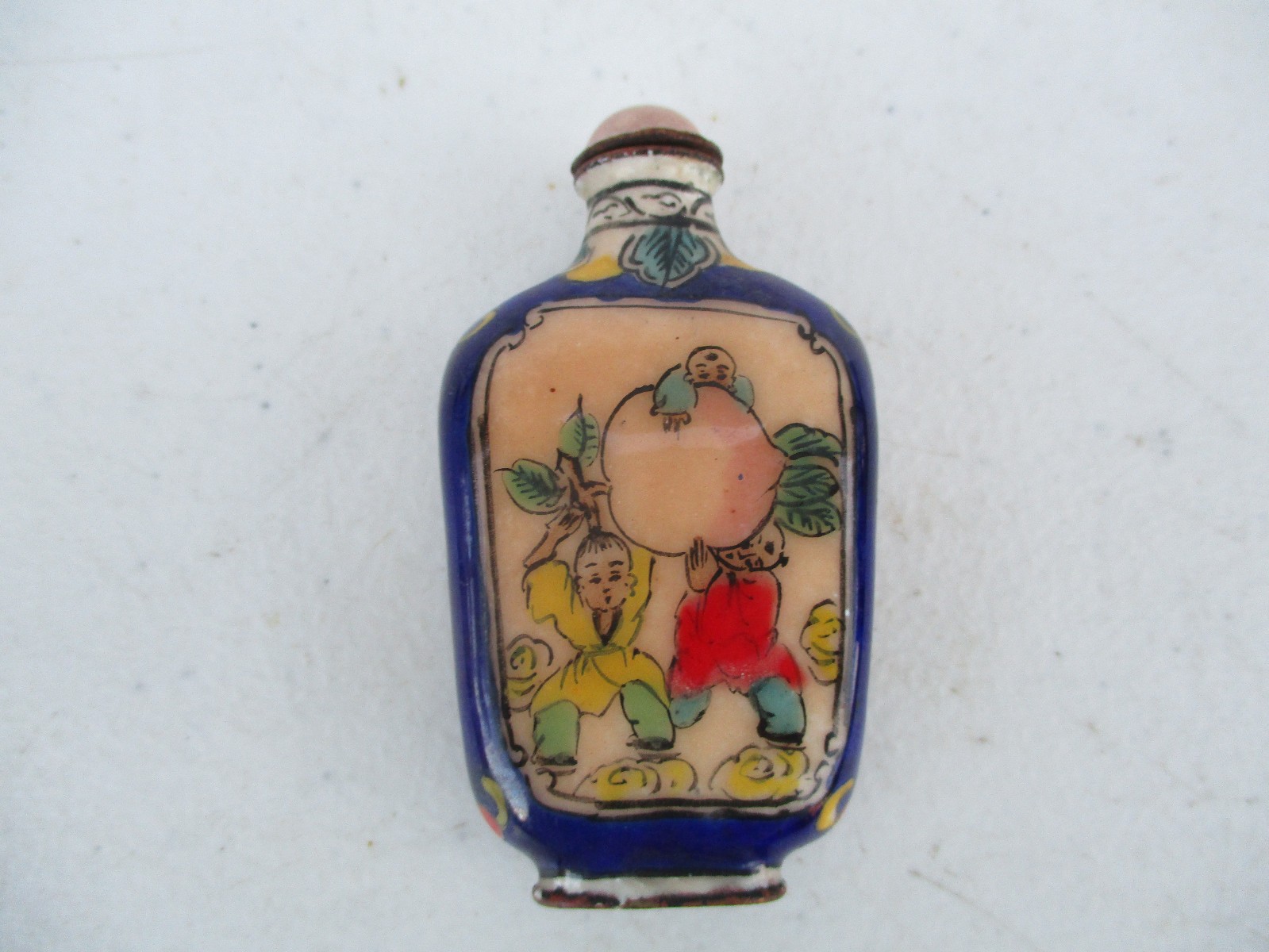 Chinese Porcelain Snuff Bottle Giant Orange / Lemon Harvest & Donkey Ride