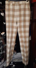 Vtg 70s Pants Men 32W 33L Leisure Disco beige / white Plaid Flare Leg cuffed