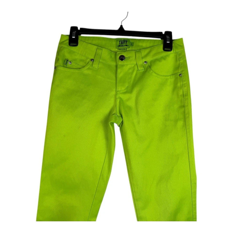 Calça jeans skinny feminina vintage Tripp NYC Y2K verde limão neon 3 - Imagem 2 de 4