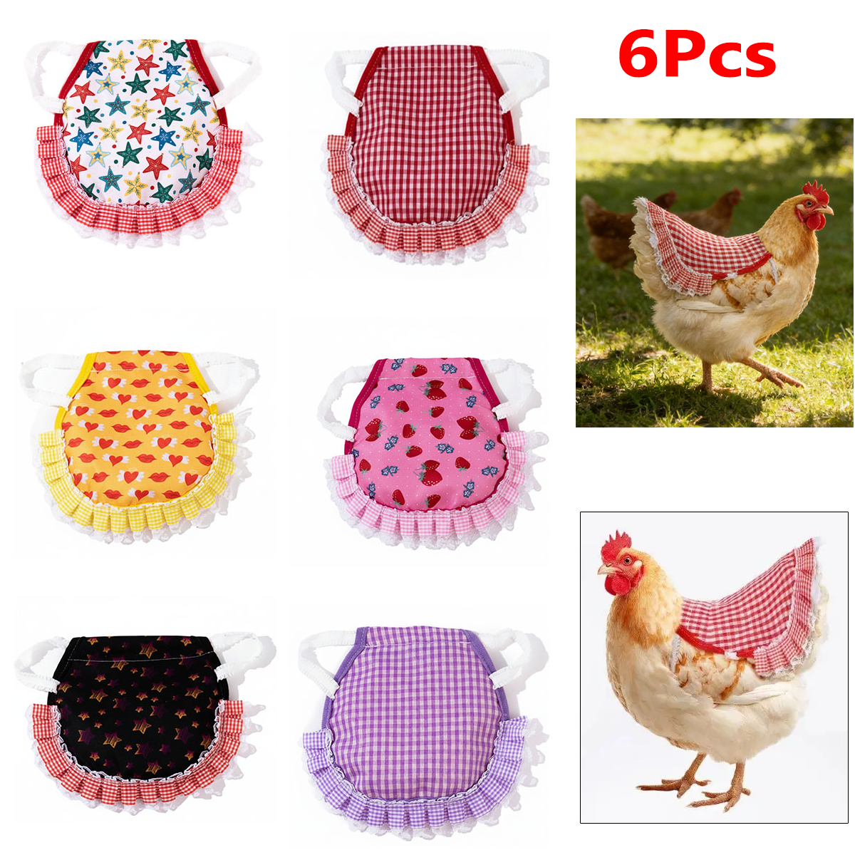 6Pcs Chicken Saddle Aprons for Hens Waterproof Printed Hen Saddle