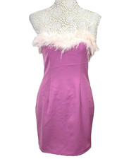 Pretty Little Thing Strapless Mini Dress Women’s UK Size S Pink Feathered Trim