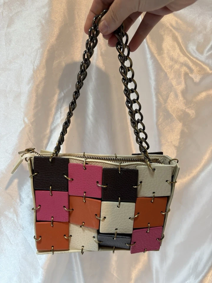 Trina Turk Chain handle Colorblock Handbag Leather Purse Brass Hardware - Image 3 of 4