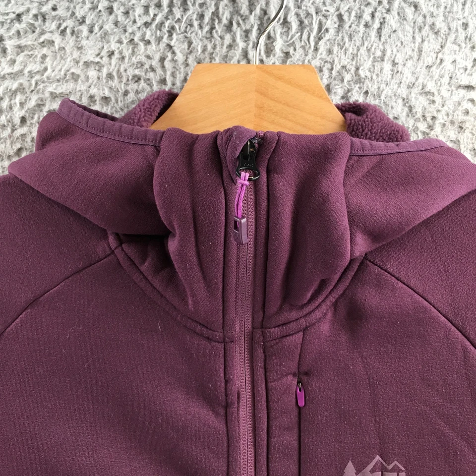 Chaqueta con Capucha REI Coop Para Mujer Grande Púrpura Con Capucha Cremallera Completa Mangas Largas Bolsillos Foto 3 de 4