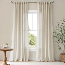 Natural Linen Curtains Drapes for Windows 84 inch Long, W55 x L84, 2 Pieces