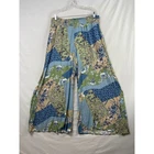 Coldwater Creek Wide Leg Pants Women 1X Blue Floral Patchwork Smocked Rayon