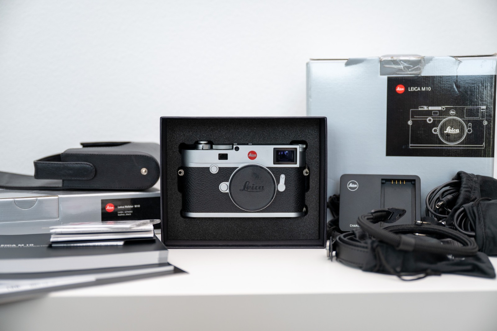 Leica M10 (Type No. 3656) Body Only, Silver Chrome + Leica Holster + Wrist Strap