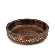 Decorative Bowl Mango Wood Round Carved Dining Table Centerpiece 10x10x2.5 Inch