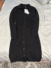 Quince Women Eco-Knit Button-Up Sweater Dress Black Basic Sleeved XS