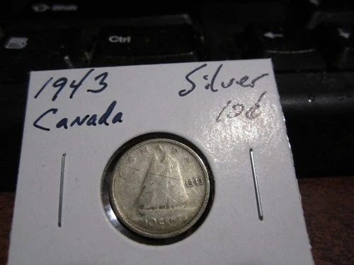 Canada 1943 -  10 Cent Dime Canadian Coin - 80% Silver - ASW 0.06 Oz