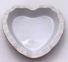 Emile Henry Red & White Heart Shape Ruffled Dish Made in France 5 3/4” 61.49