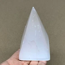 343.4g, 4"x2.4" White Selenite/Satin Spar Pyramid Crystal @Morocco, B24166