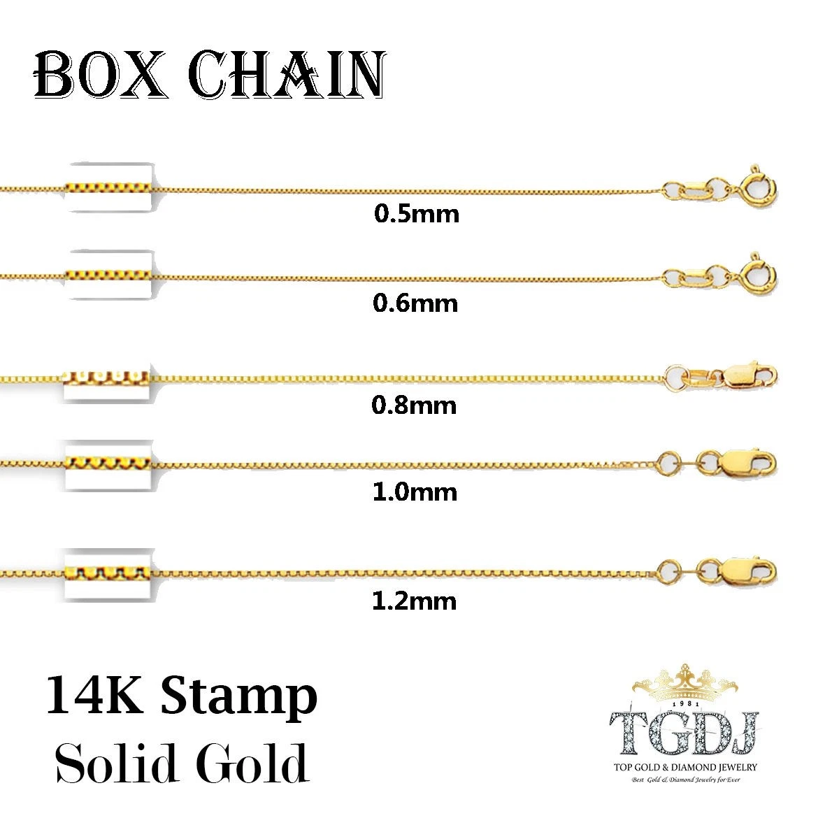 Guaranteed 14K Yellow Gold Box Chain Necklace 0.6mm 1.2mm 16
