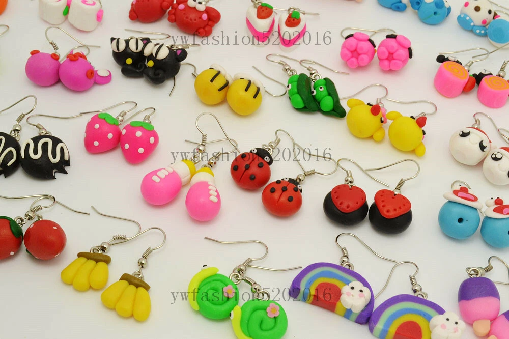 FREE Wholesale 50pairs Mixed Lots Handmade 3D Fimo Polymer Clay
