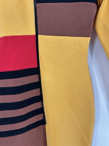 Vestido vintage años 80 90 para mujer XS amarillo rojo marrón bloques de color rayas tejido con cremallera - Imagen 7 de 24