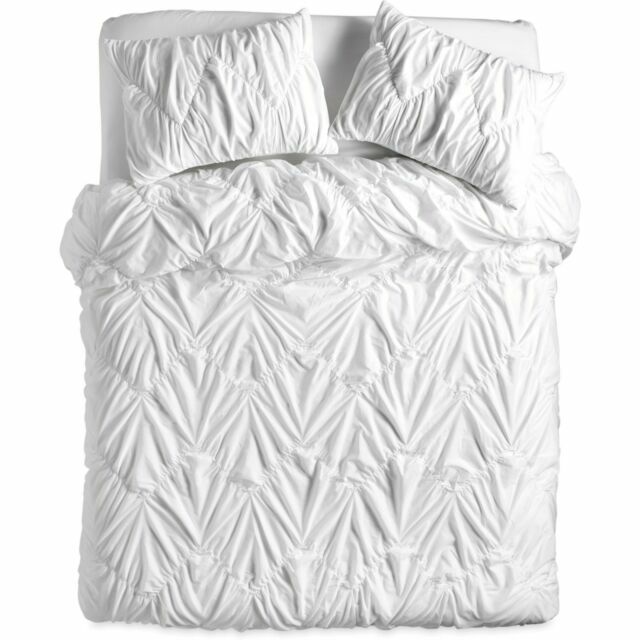 The Pioneer Woman Ruched Chevron Duvet Cover King White For Sale