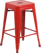 24'' High Backless Red Metal Counter Height Stool - Industrial Style Stool