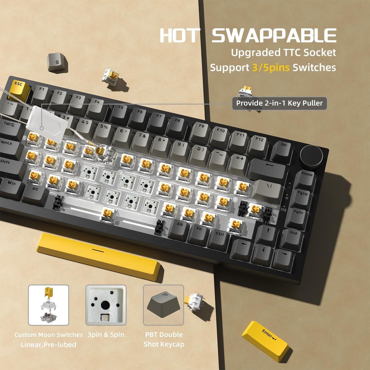 Ajazz AK820 75% Gasket-mounted Wired Mechanical Keyboard with