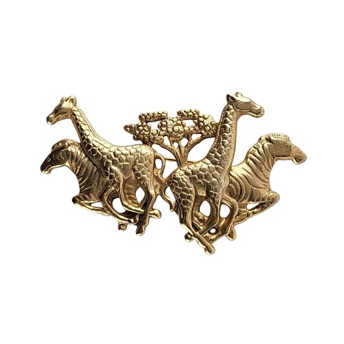 AJC Giraffe And Zebra Gold Tone Brooch, Vintage