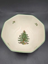 Spode 8" Octagon Serving Bowl Holiday Christmas Tree w/Santa Never Used
