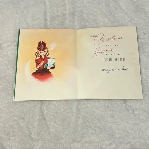 An Artistic Card Girl Red Dress Mailing Card Vintage Christmas Card - Picture 2 of 3