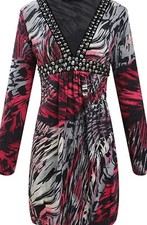 Dress Size medium Womens Cheetah Animal Print Leopard rhinestones v neck NEW