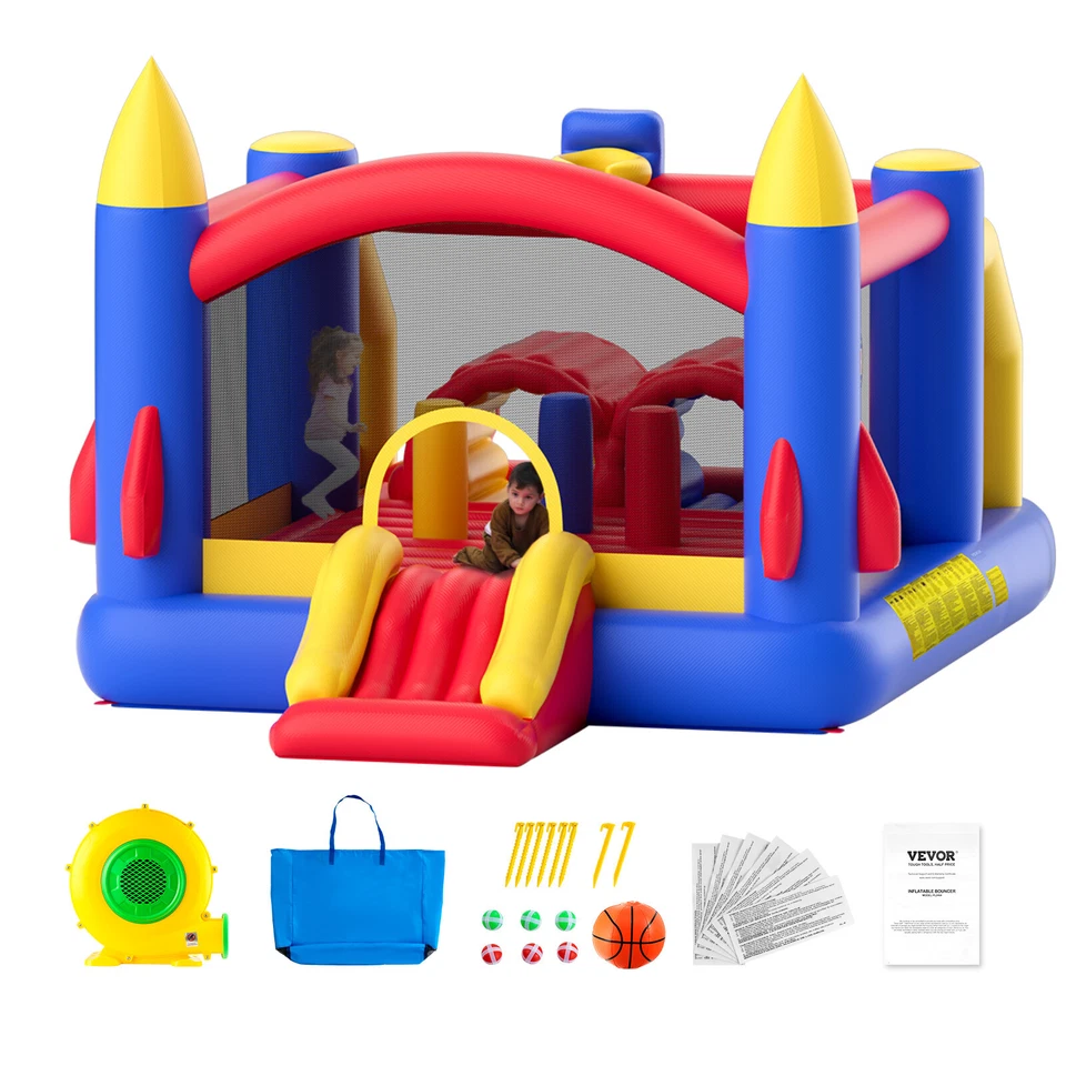 VEVOR Inflatable Bounce House Bouncy Jumping Castle with Blower Slide for Kids