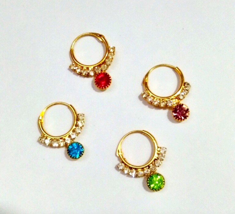 Indian Nath Ethnic Gold Plated Crystal Wedding Hoop Nose Ring 