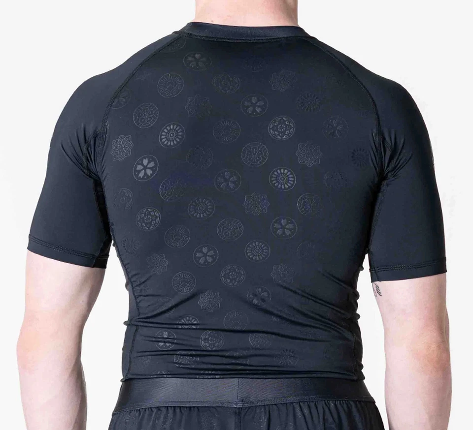 Fuji Shogun Heat Gear MMA BJJ Jiu Jitsu manga corta corta SS Rashguard - negro Foto 4 de 4