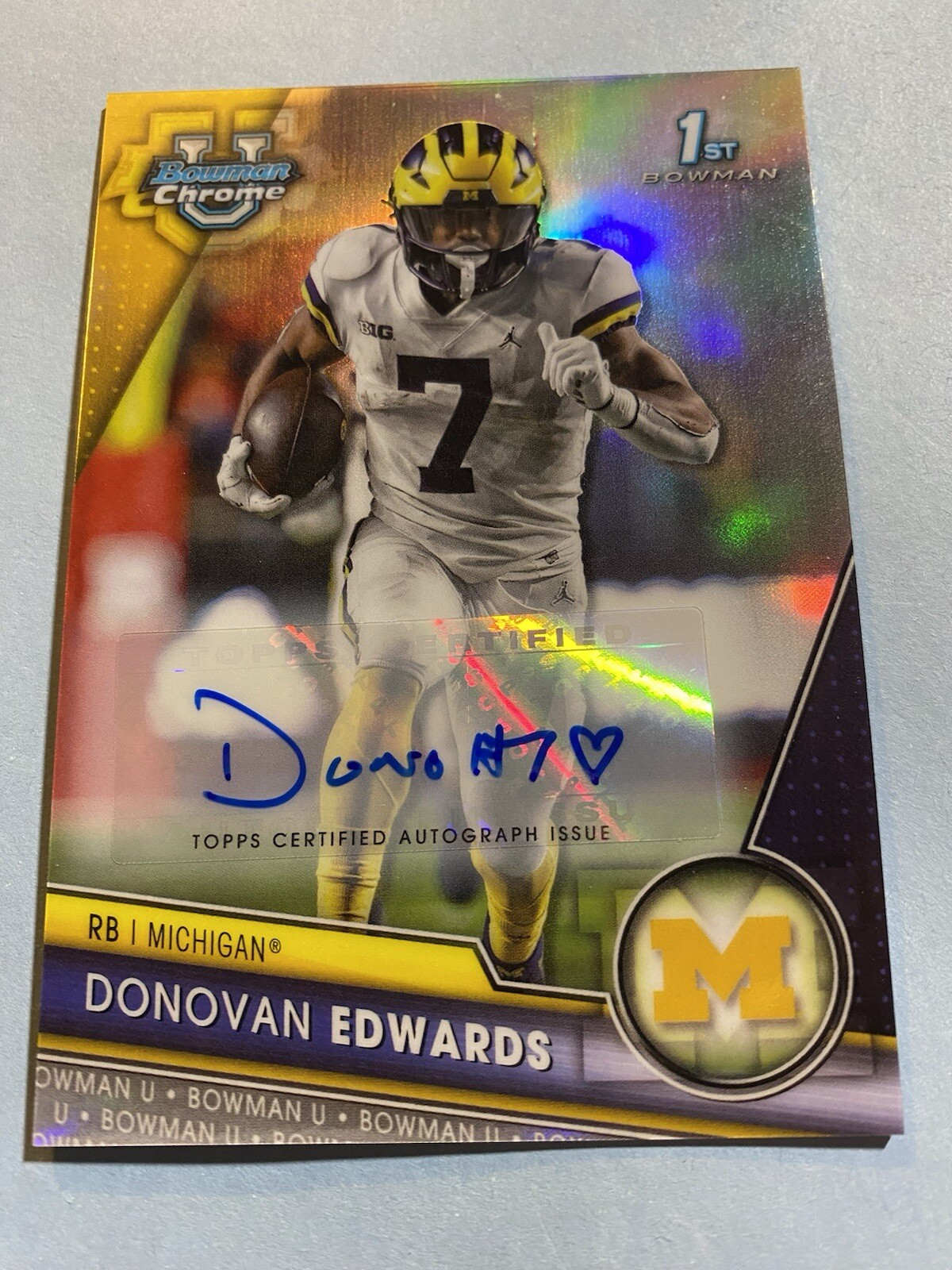 2023 Bowman Chrome U Donovan Edwards /499 Auto Refractor 1st Bowman Wolverines🔥