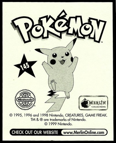 POKEMON SERIES 1, MERLIN TOPPS STICKER # 145, ZAPDOS, YEAR 1999 - Picture 2 of 2