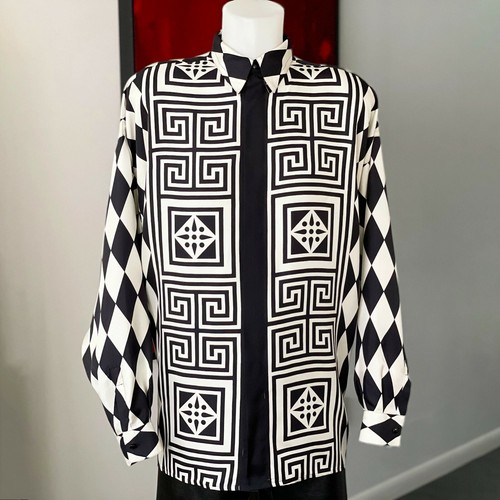 GIANNI VERSACE silk shirt black & white print size IT 50 from S/S 1992 - 第 5/13 張圖片
