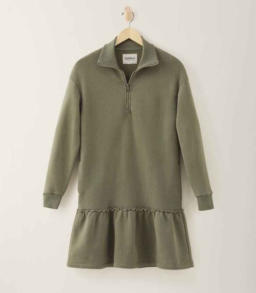 UpWest Super Soft Fleece Heath Green Drop Waist Sweatshirt Dress Pockets  Medium