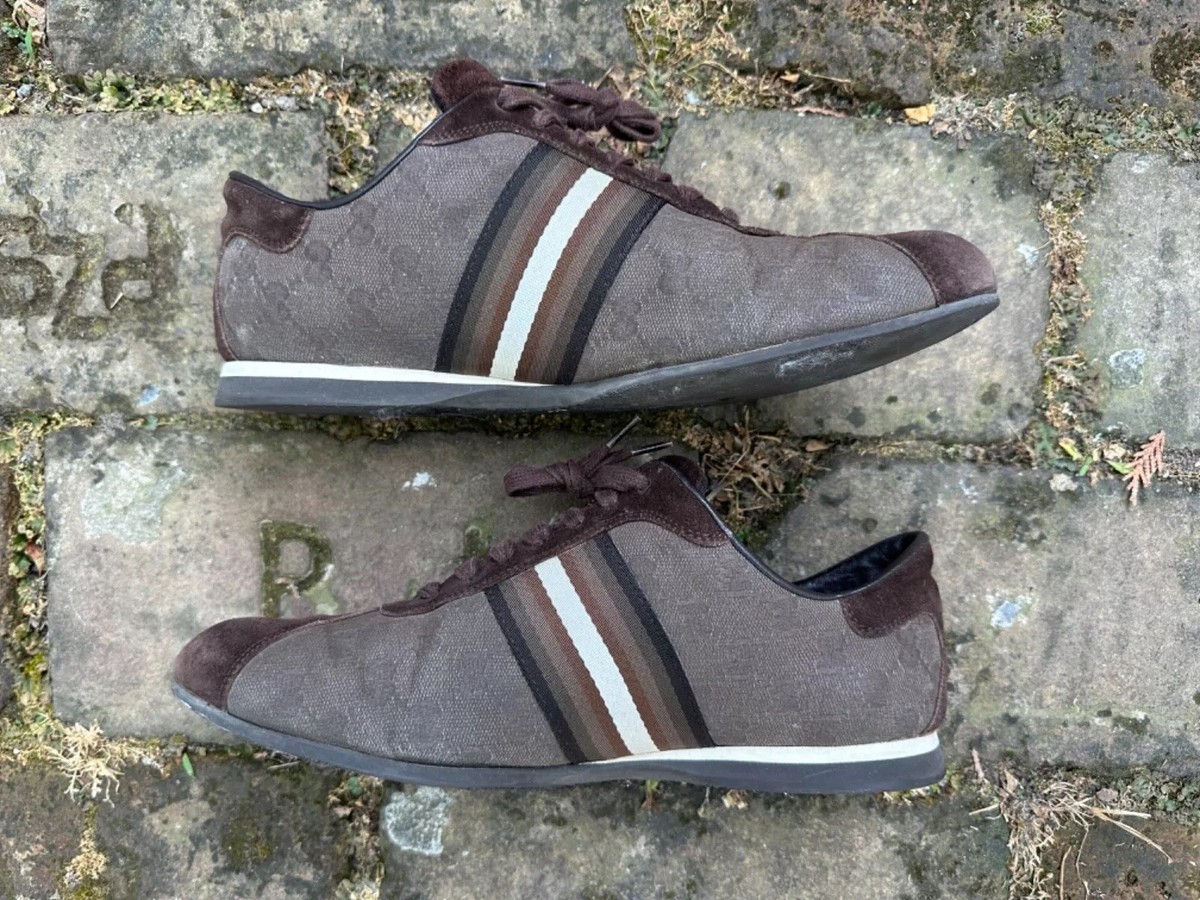 ✨Gucci✨(117711) Brown GG Canvas And Suede Web Low Top