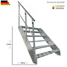 Premium Steel Stair 6 Steps 600-1400 mm Galvanised Terrace Outdoor Railing Stair
