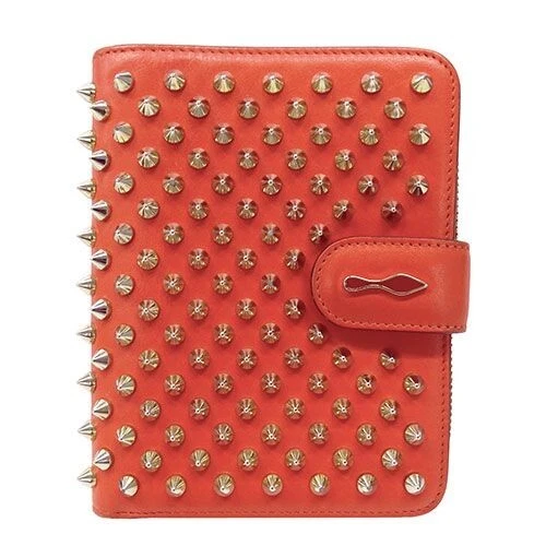 Christian Louboutin Cartera para Mujer Hombre Cartera Doble Plegable Cuero Naranja Tachonado Foto 2 de 4